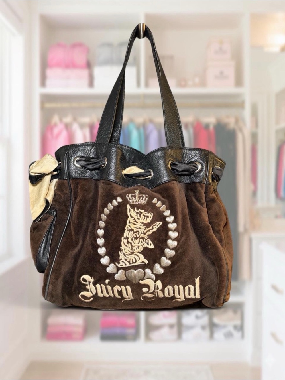 Vintage Y2K Juicy Couture Juicy Royal Brown Velour Daydreamer Tote Bag